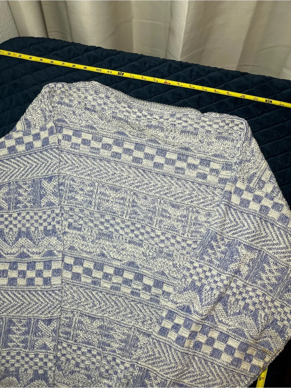 Vintage Men's Patterned Crewneck Sweater - Blue & White - 100% Cotton